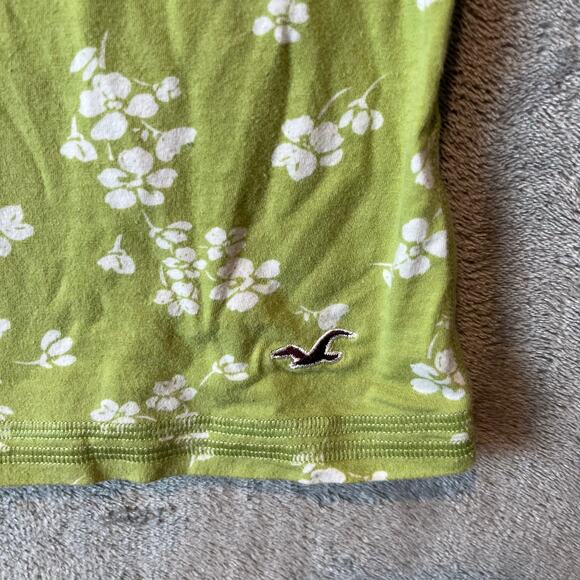Y2K‎ Hollister Baby Tee Green Floral Button-Up Cap Sleeve Top Size Small - Picture 5 of 6